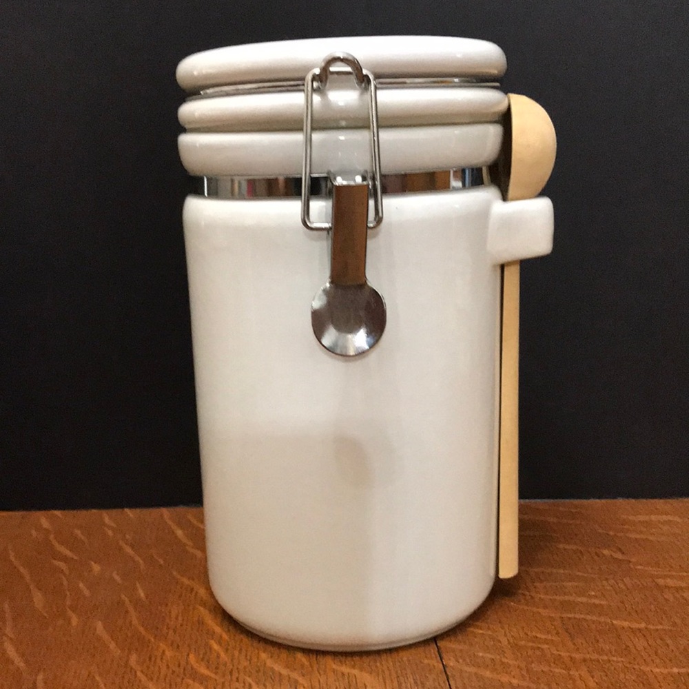 Ceramic Canister WHITE wood spoon
